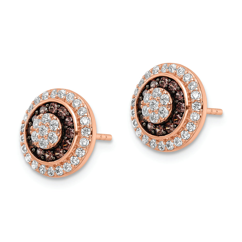 Sterling Silver Rose-tone Black Rhodium-plated CZ Fancy Post Earrings