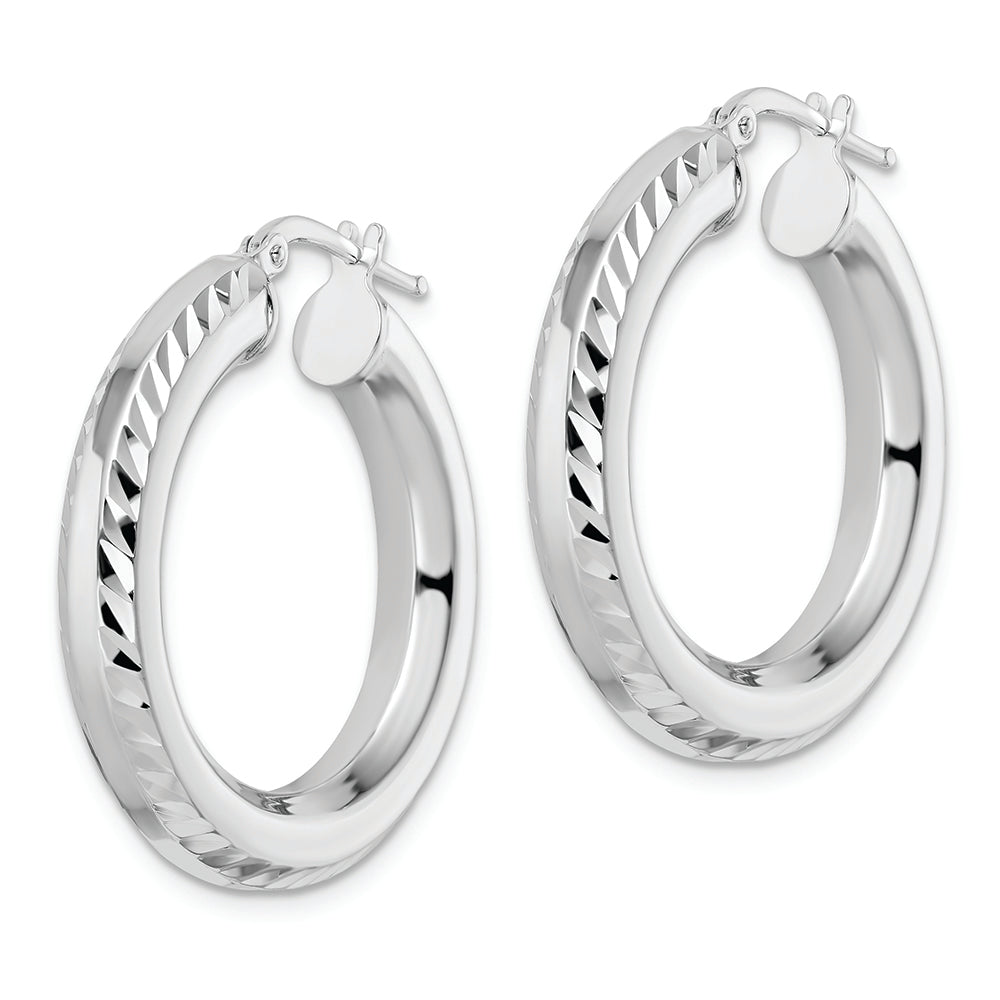 Sterling Silver Rhodium-plated 5x30mm D/C Octagon Tube Hoop Earrings