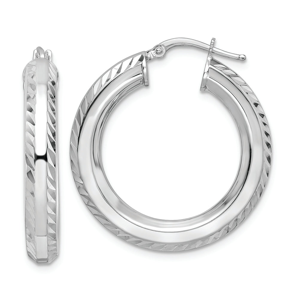 Sterling Silver Rhodium-plated 5x30mm D/C Octagon Tube Hoop Earrings