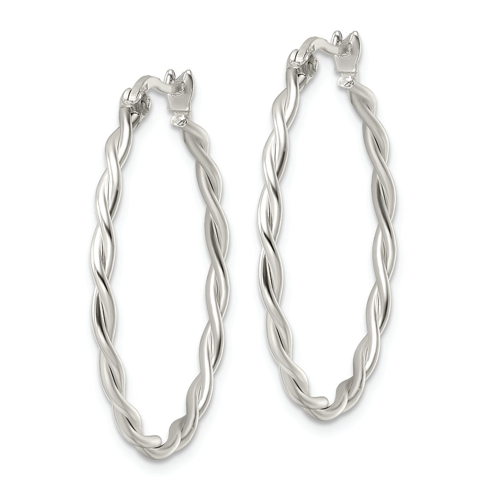 Sterling Silver Satin Twisted Hoop Earrings