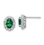 Sterling Silver Rhod-plated Polished Green & White CZ Oval Post Earrings
