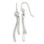 Sterling Silver Polished CZ Wavy Bar Dangle Shephard Hook Earrings