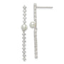 Sterling Silver Polished CZ and Glass Pearl Post Earrings