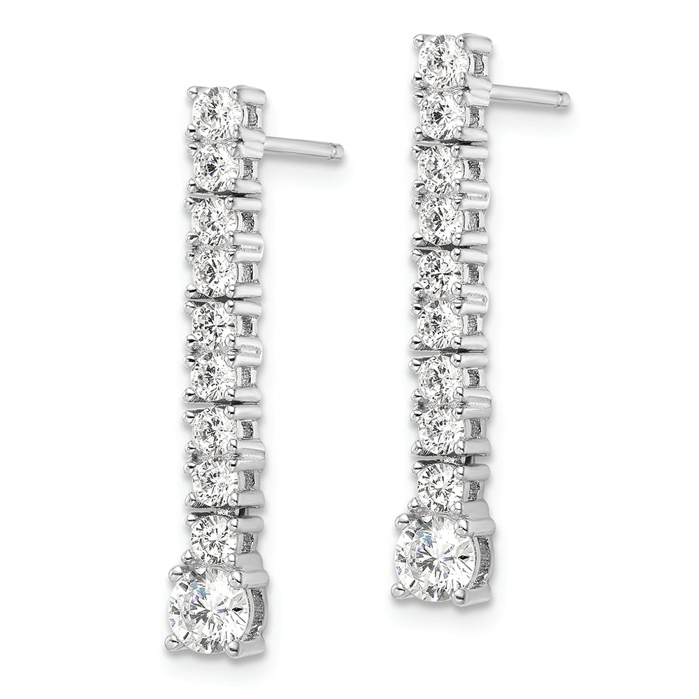 Sterling Silver Rhodium-plated Polished CZ Post Dangle Earrings