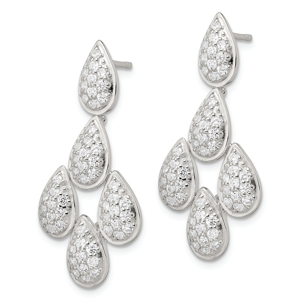 Sterling Silver CZ Chandelier Dangle Post Earrings