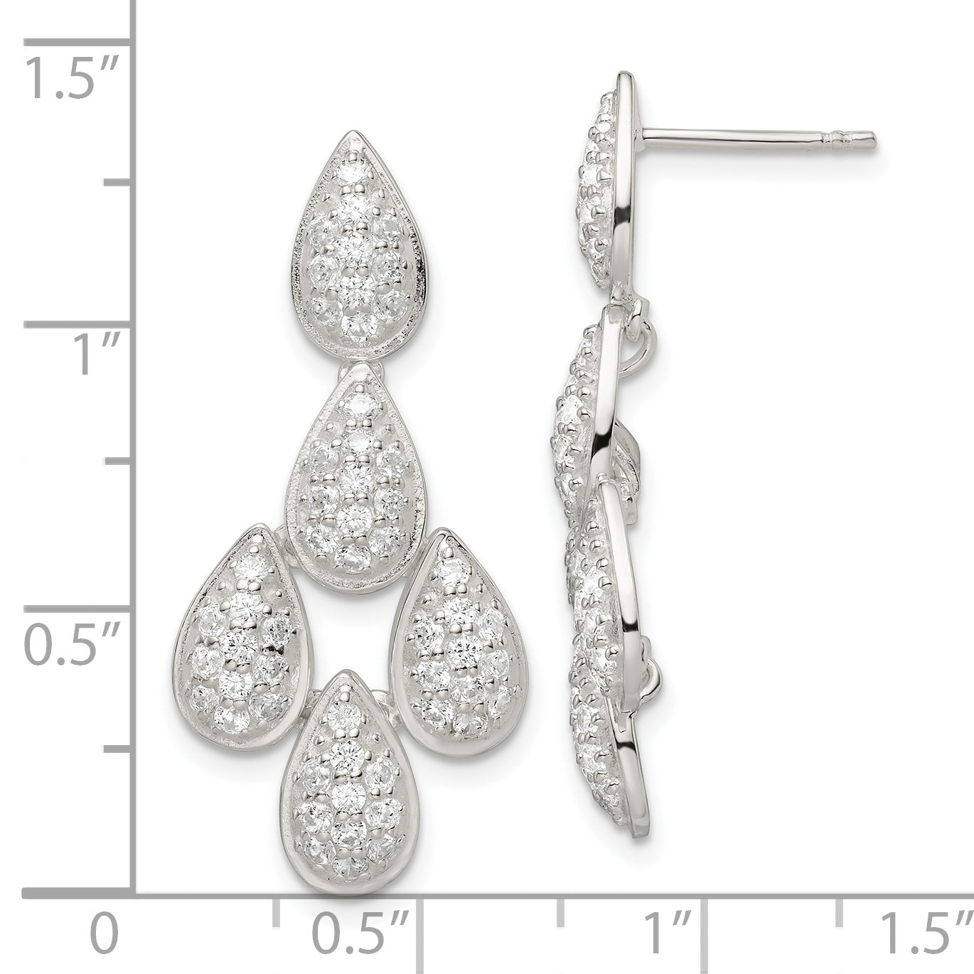Sterling Silver CZ Chandelier Dangle Post Earrings