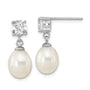 Sterling Silver Rh-pl W. Topaz 7-10mm Wht Teardrop FWC Pearl Earrings