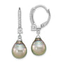 SS RH-plated 9-10mm Tahitian Saltwater Pearl & CZ Leverback Earrings