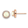 Sterling Silver Rose-tone Polished Created Opal & CZ Halo Post Earrings