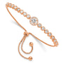 Sterling Silver Rose-tone Bezel Set CZ & CZ Halo Adjustable Bracelet