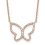 Sterling Silver Rose-tone Polished Open Butterfly CZ w/2 in ext. Necklace