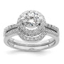 Sterling Silver Rhodium-plated CZ Halo Engagement Ring & Band Set