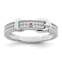 Sterling Silver Rhodium plated Created Red Corundum & CZ Buckle Ring