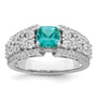 Sterling Silver Rhodium plated White and Teal CZ Ring