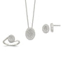 Sterling Silver 16 in w/1.5 in Ext. CZ Oval Necklace, Earrings, Ring Set