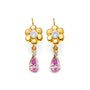 14K Yellow Gold Pink Teardrop CZ Floral Wire Hook Earrings