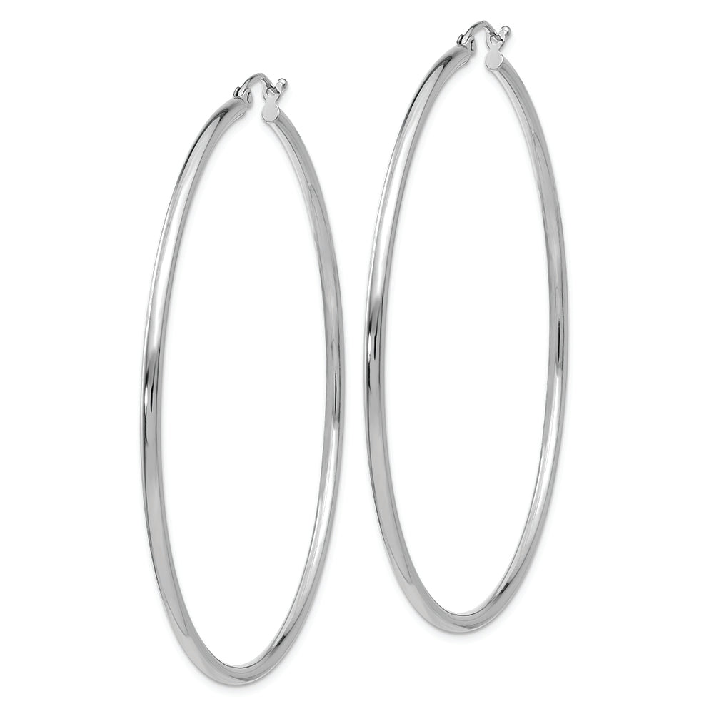 14k White Gold Polished 2x60mm Lightweight Tube Hoop Earrings
