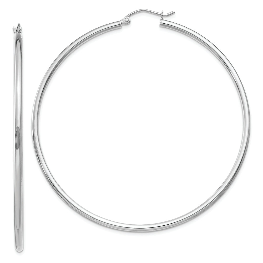 14k White Gold Polished 2x60mm Lightweight Tube Hoop Earrings