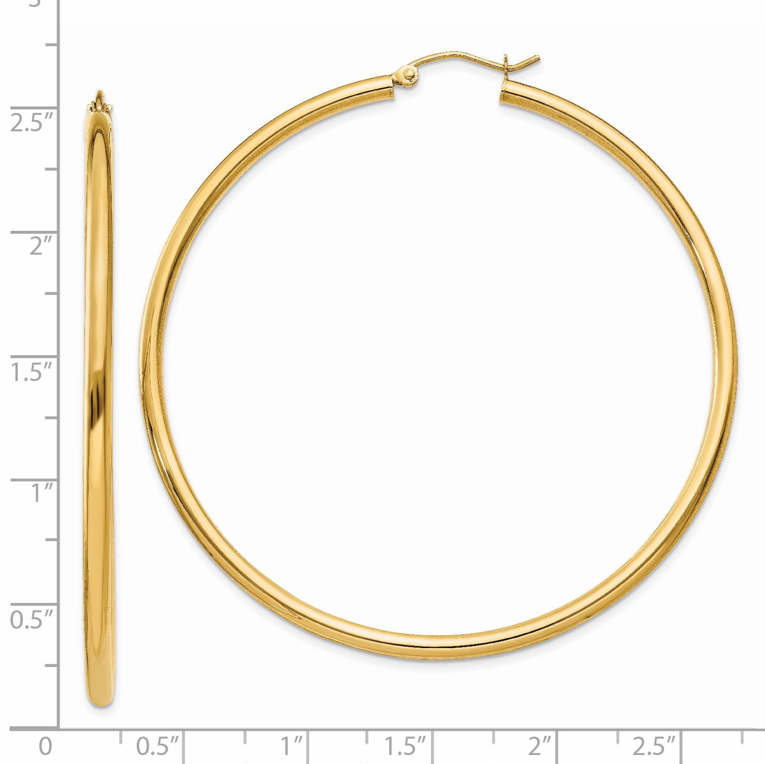 14K Polished 2.5mm Lightweight Tube Hoop Earrings