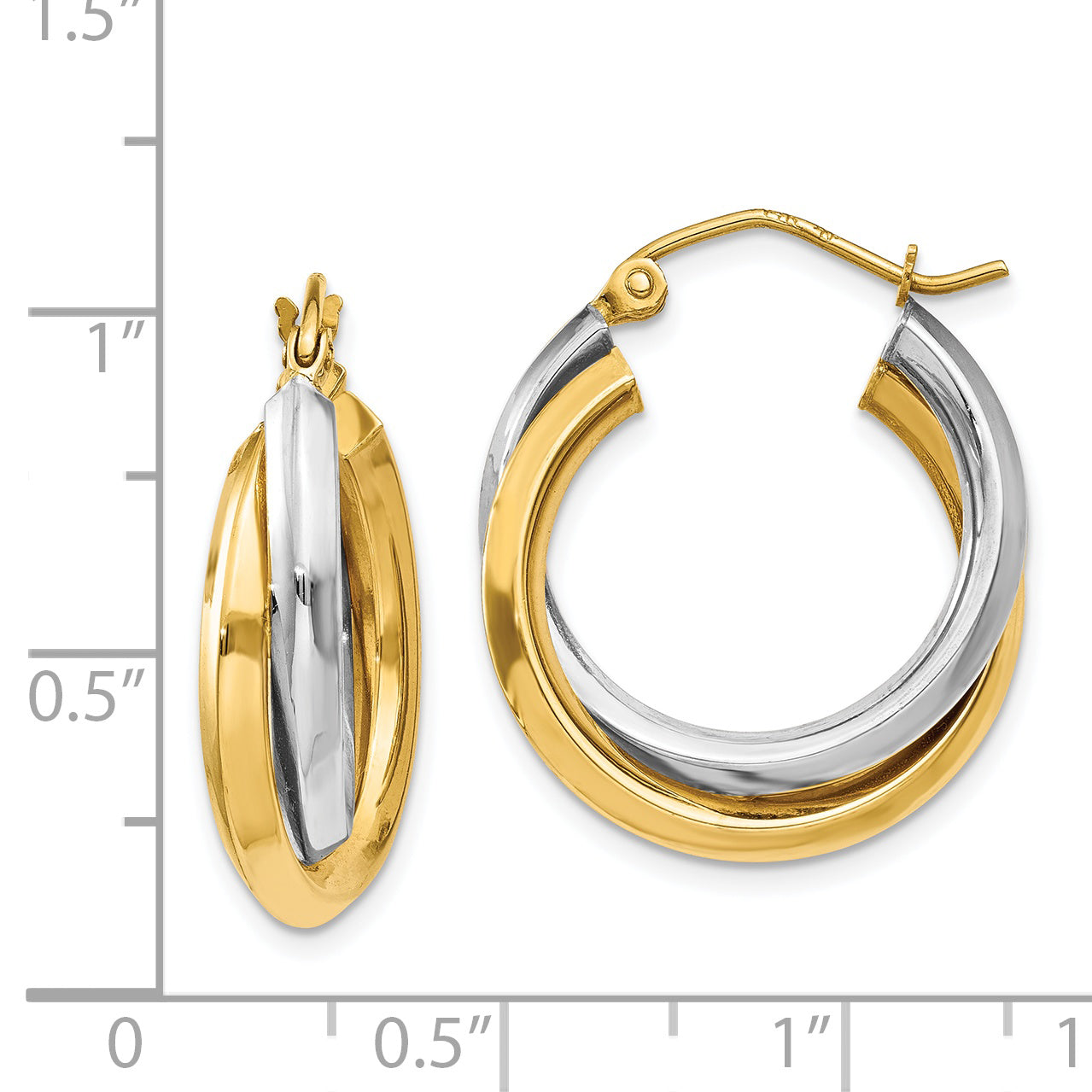 14k Two-tone Polished Double Hoop Earrings