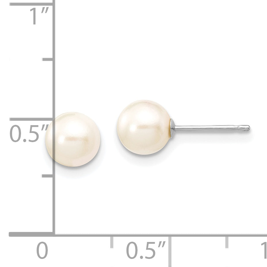 14K White Gold 6-7mm Round White Saltwater Akoya Cultured Pearl Earrings