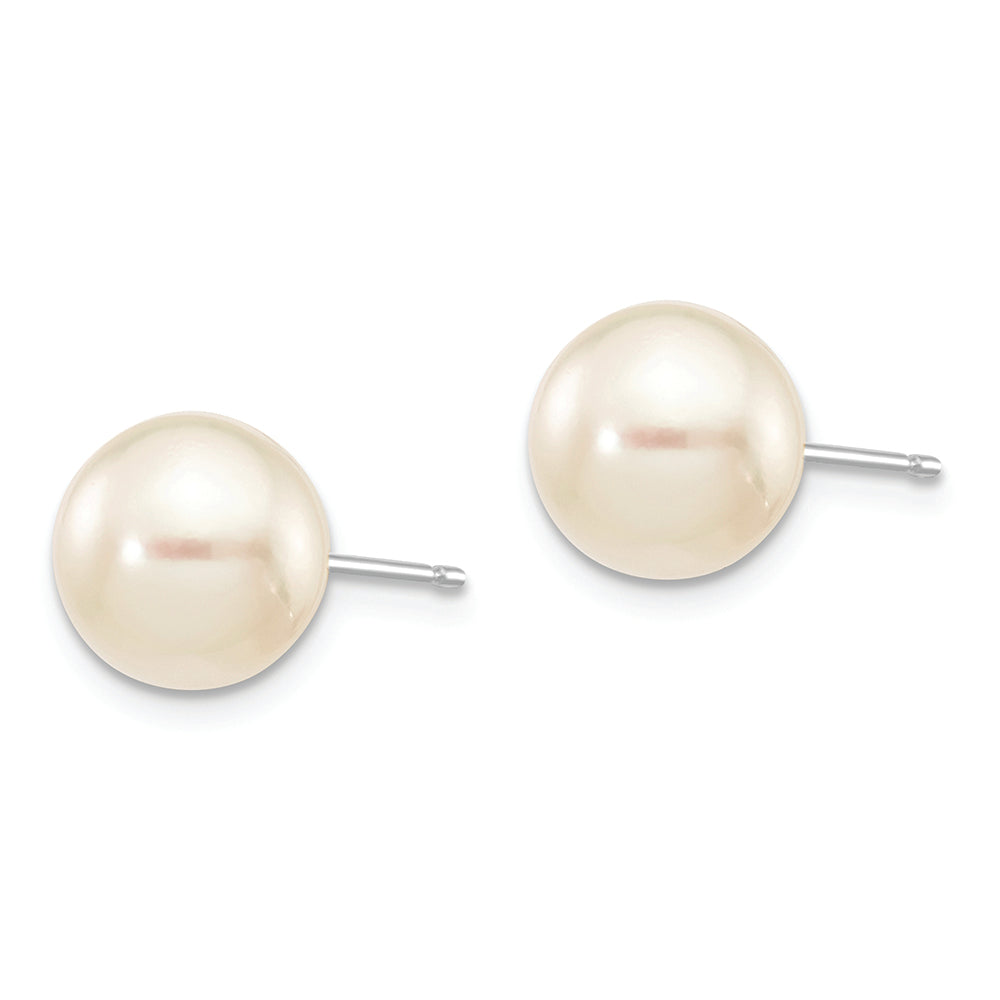14K White Gold 8-9mm Round White Saltwater Akoya Cultured Pearl Earrings