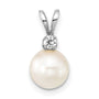 14K White Gold 7-8mm Round White Saltwater Akoya .05ct Diamond Pendant