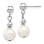 14kw 7-8mm White Semi-round Freshwater Cultured Pearl Post Dangle Earrings