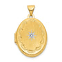 14k w/ White Rhodium Brushed Diamond Star 21mm Oval Locket