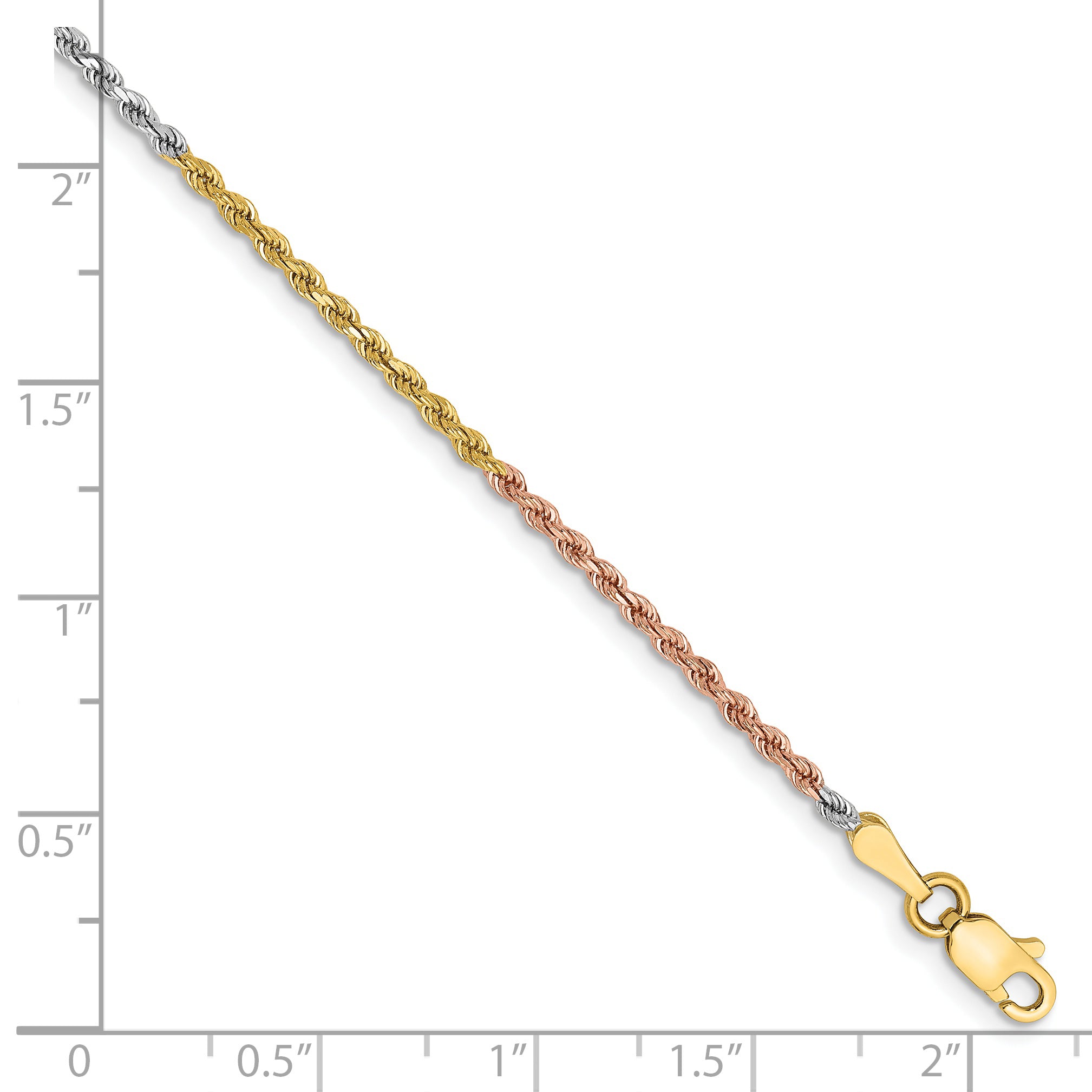 14k Tri-Color 1.75mm Diamond-cut Rope Chain Anklet