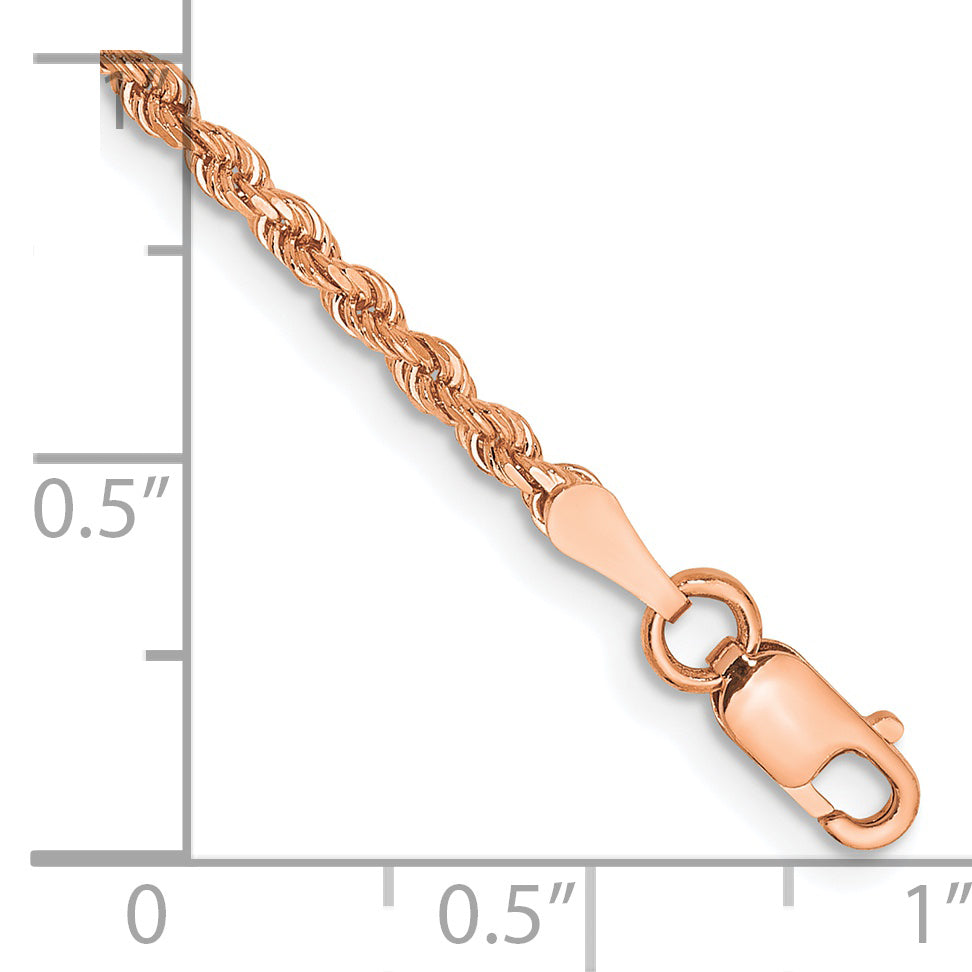 14k Rose Gold 2mm D/C Rope Chain Anklet