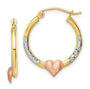 10k Two-tone & White Rhodium D/C Heart Hoop Earrings