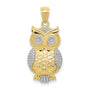 10K & Rhodium Polished & Textured Owl Pendant