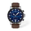 Blue dial · Brown strap