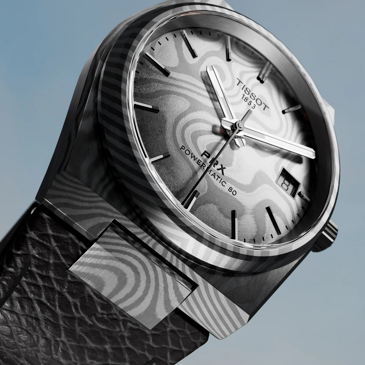 Tissot PRX Damascus Steel 38mm T137.807.96.081.00 — detail view