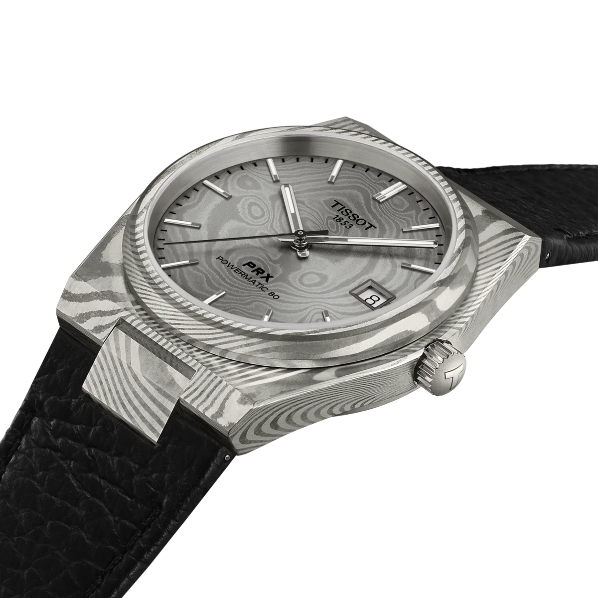 Tissot PRX Damascus Steel 38mm T137.807.96.081.00 — detail view