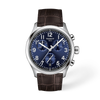 Blue dial · Brown strap