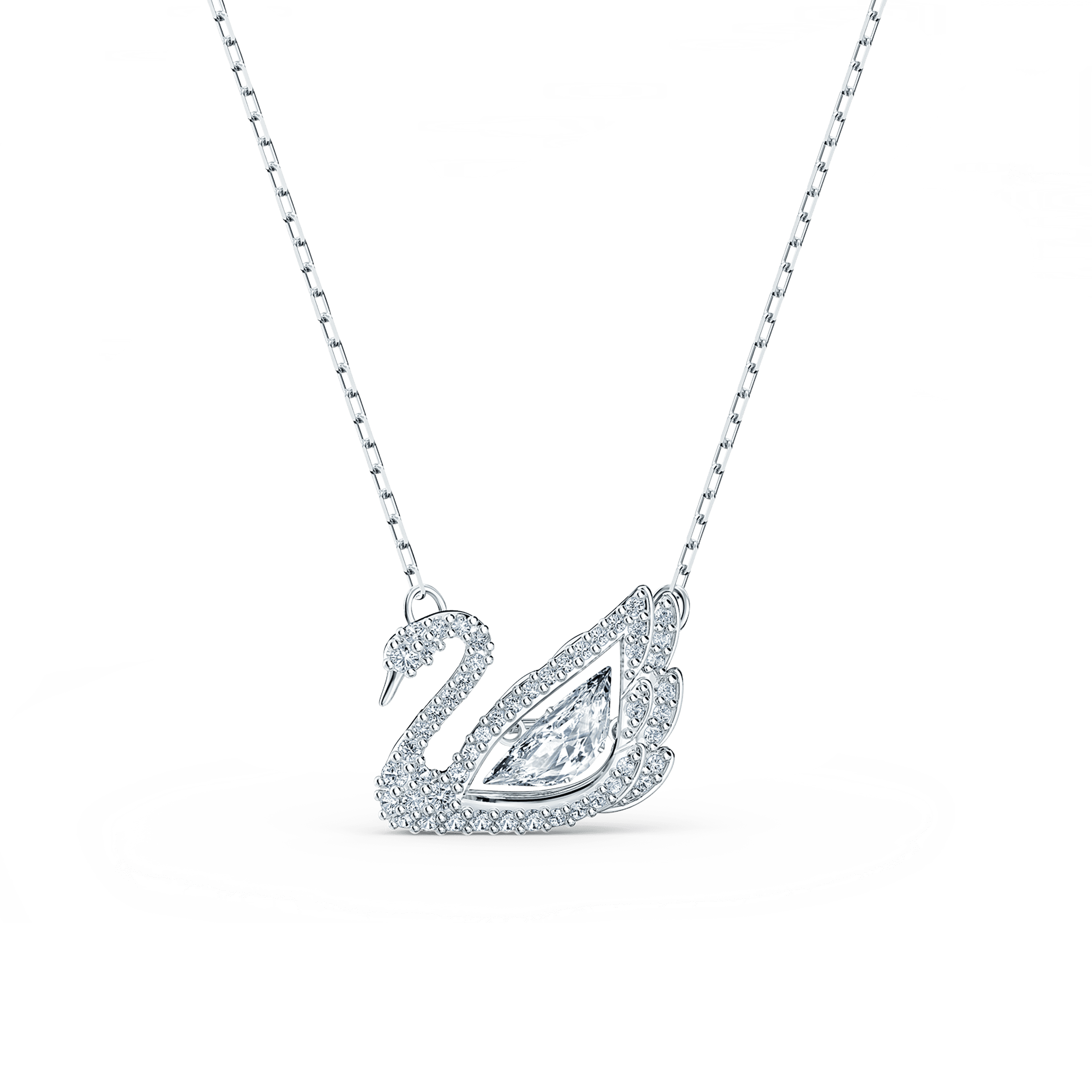Swarovski Swan necklace, Dancing swan, White, Rhodium plated — article 5514421