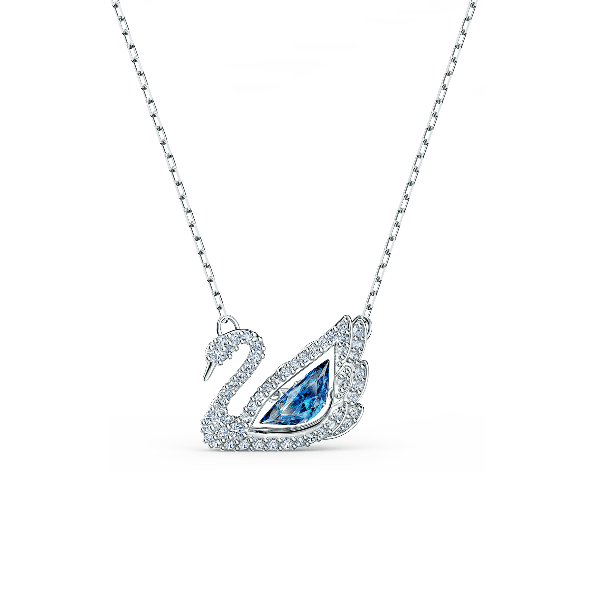 Swarovski Swan necklace, Dancing swan, Blue, Rhodium plated — article 5533397
