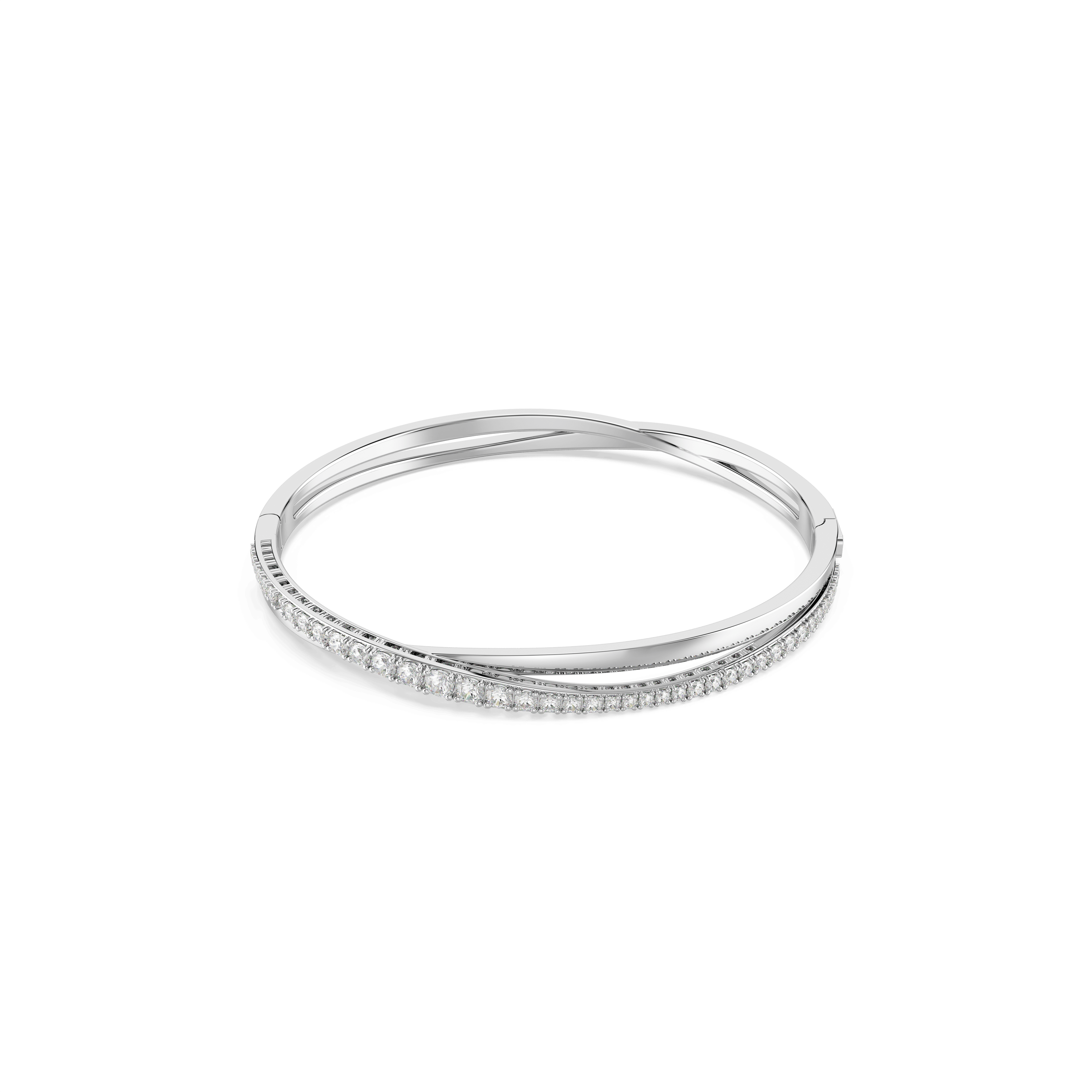 Swarovski Hyperbola bangle, Round cut, White, Rhodium plated — article 5572726