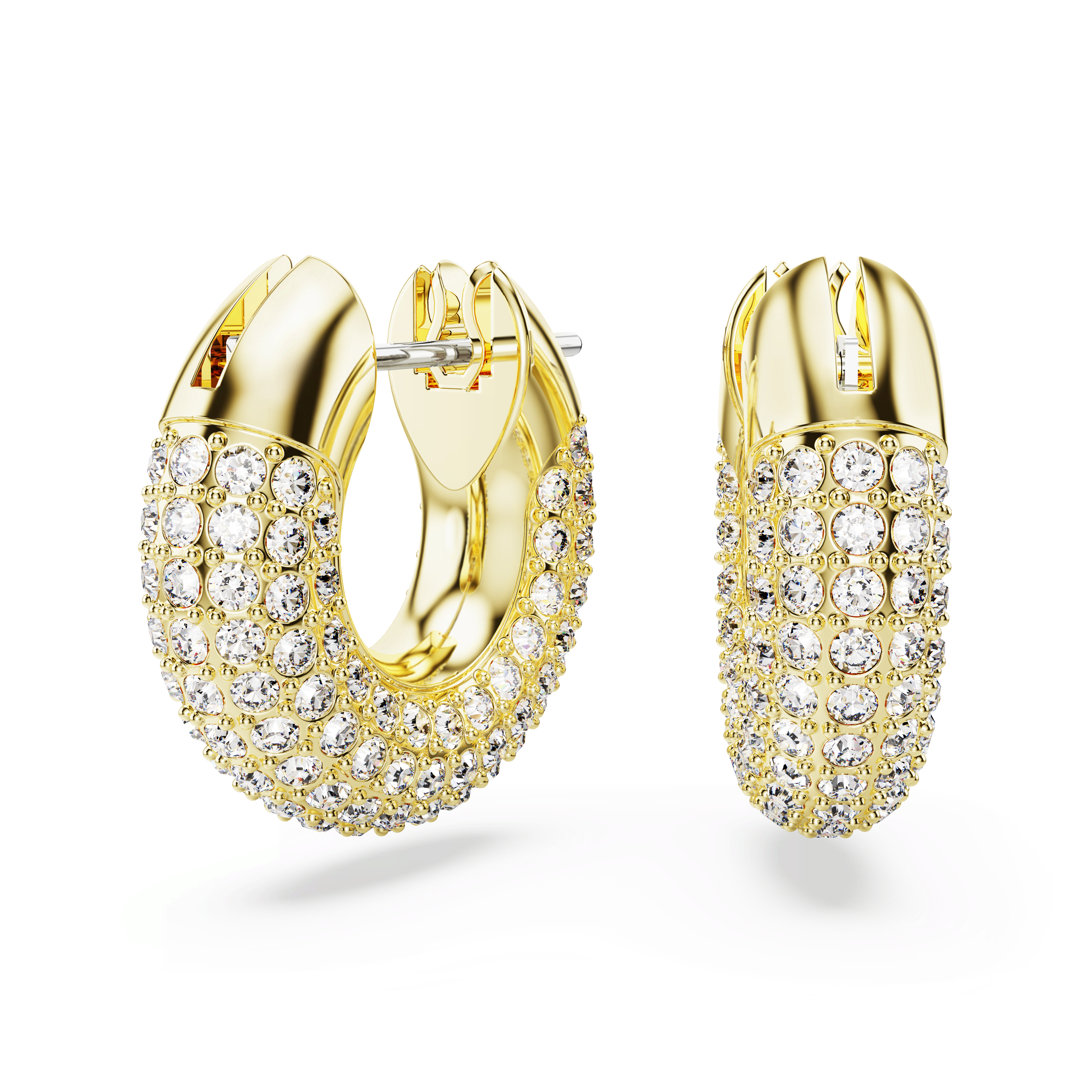 Swarovski Dextera hoop earrings, Small, White, 18K gold finish — article 5636530