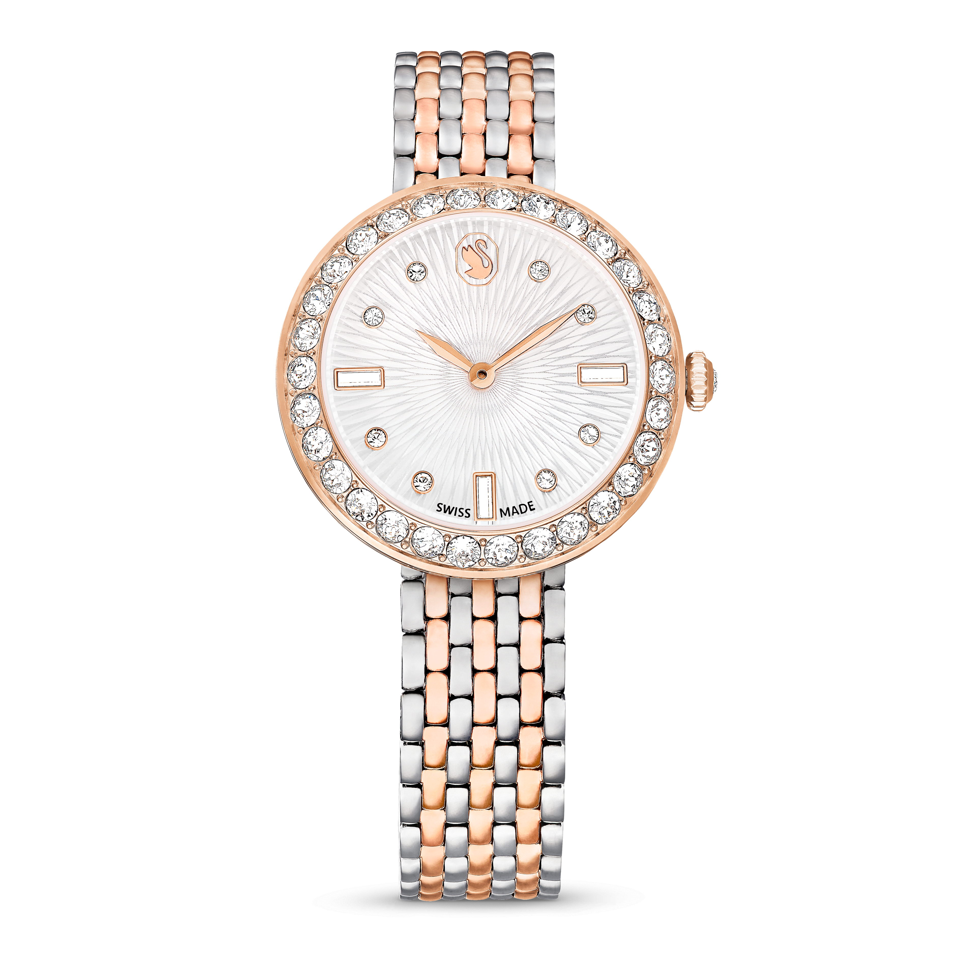 Swarovski Matrix tennis 7-link watch, Swiss Made, Metal bracelet, Rose gold tone, Mixed metal finish — article 5672971