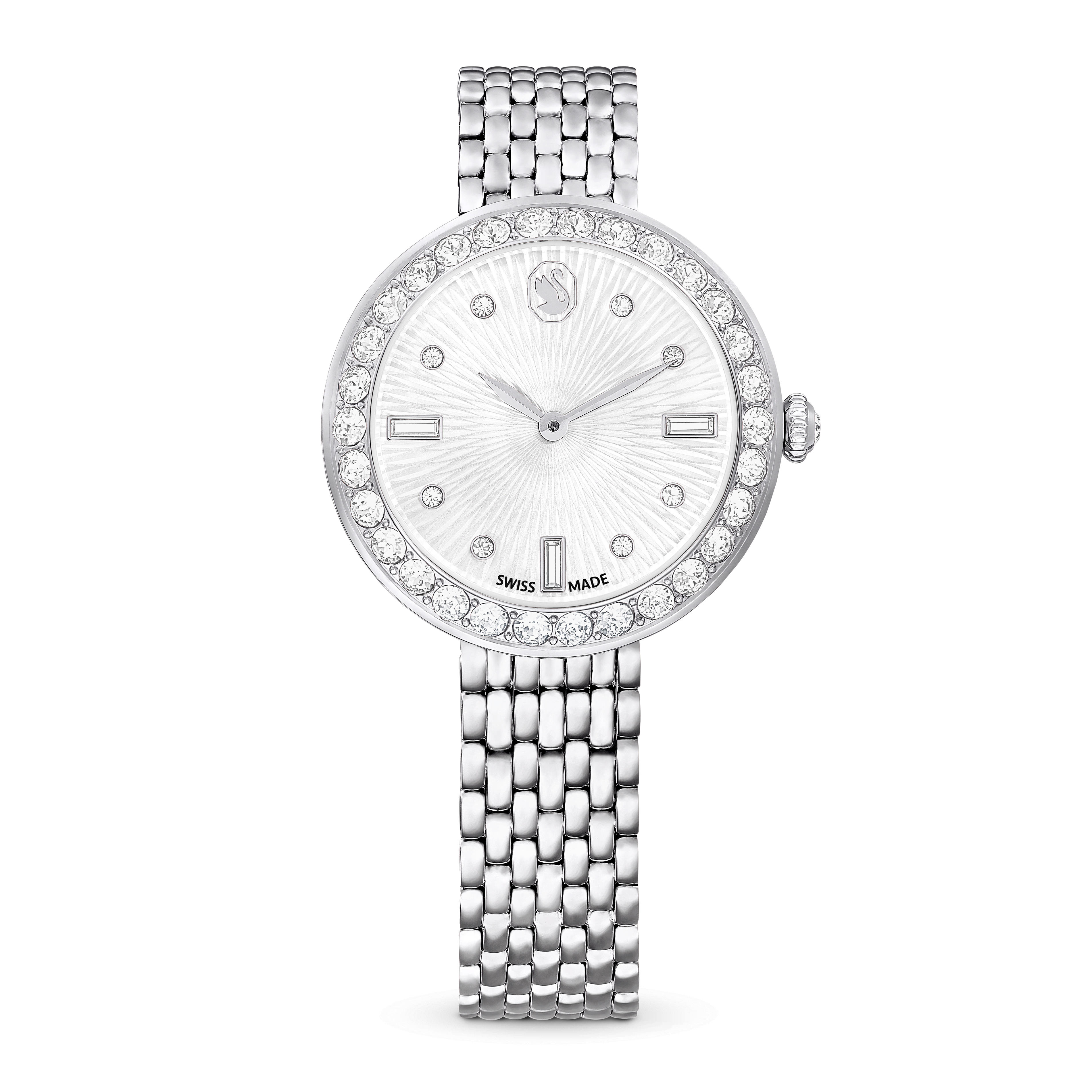 Swarovski Matrix tennis 7-link watch, Swiss Made, Metal bracelet, Silver tone, Stainless steel — article 5673022