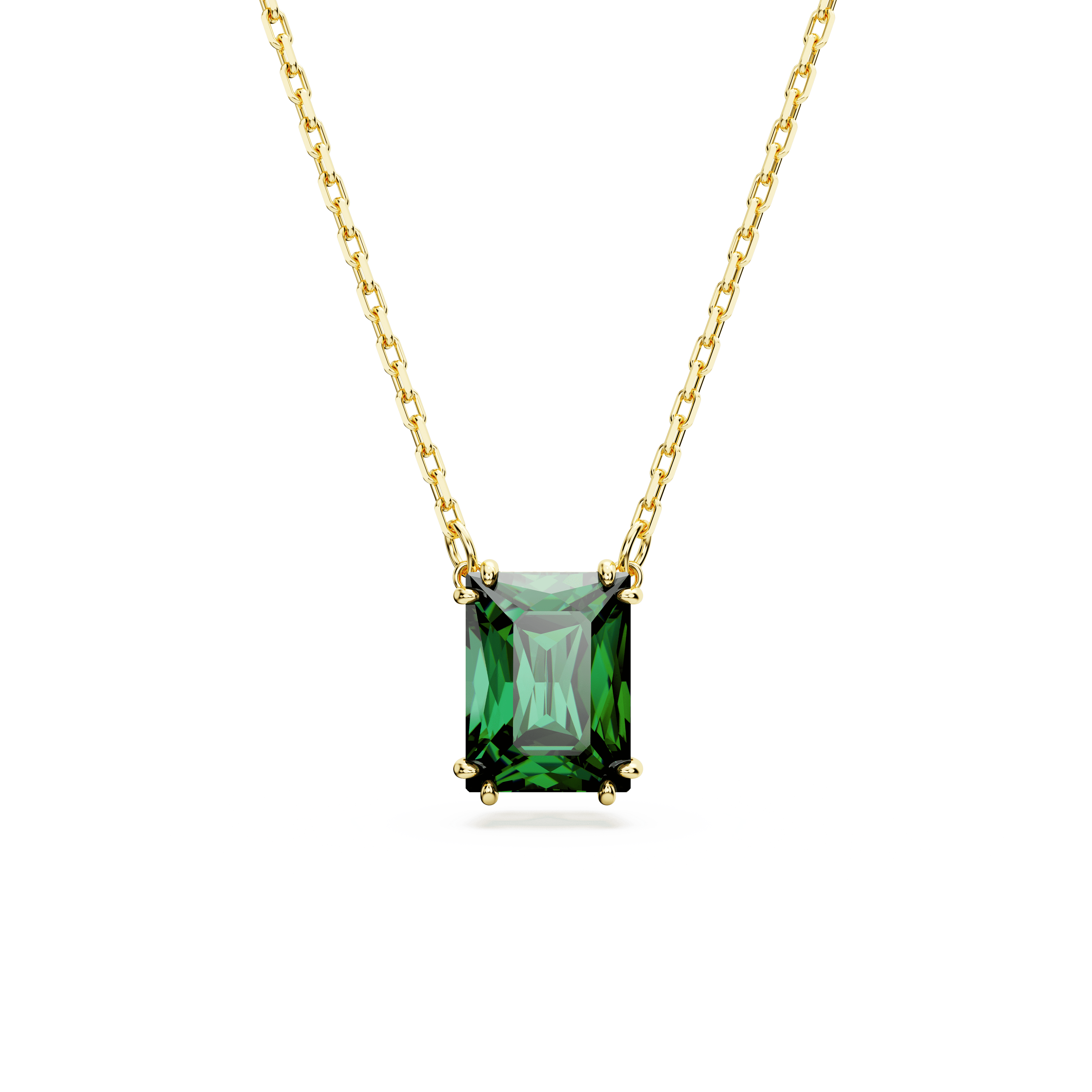 Swarovski Stilla pendant, Rectangular cut, Green, 18K gold finish — article 5677141