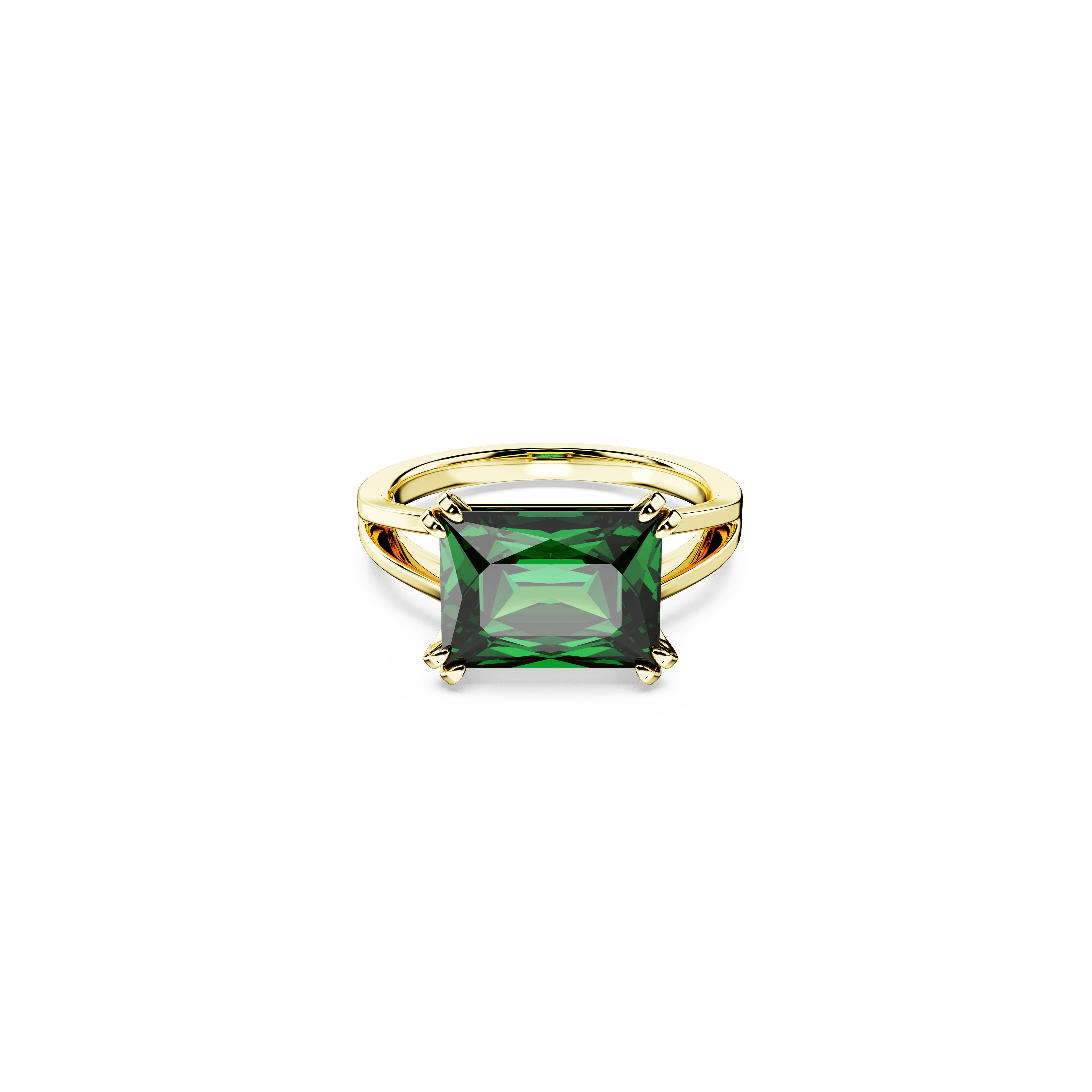 Swarovski Stilla cocktail ring, Rectangular cut, Green, 18K gold finish — article 5677144