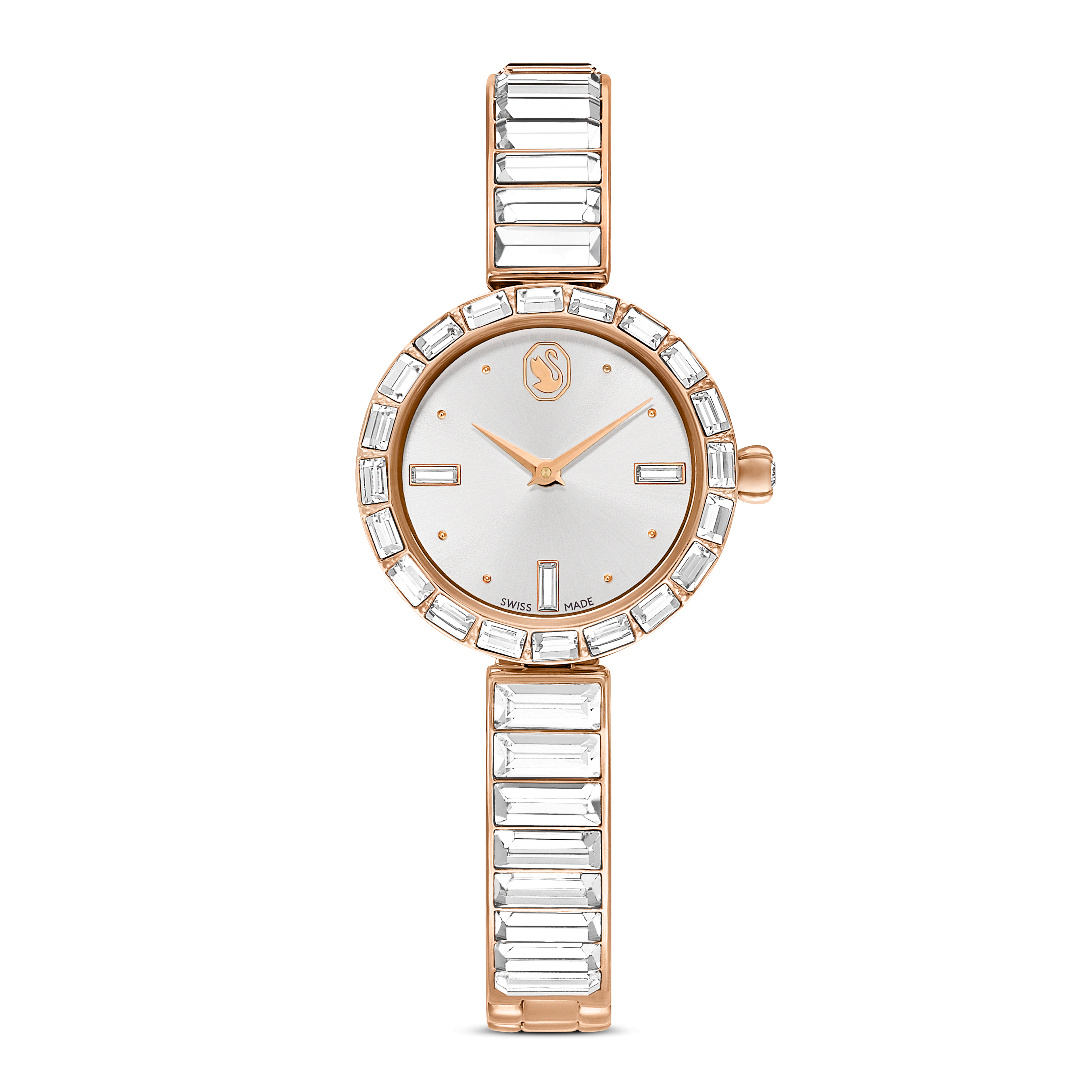 Swarovski Matrix bangle watch, Swiss Made, Crystal bracelet, White, Rose gold-tone finish — article 5677484