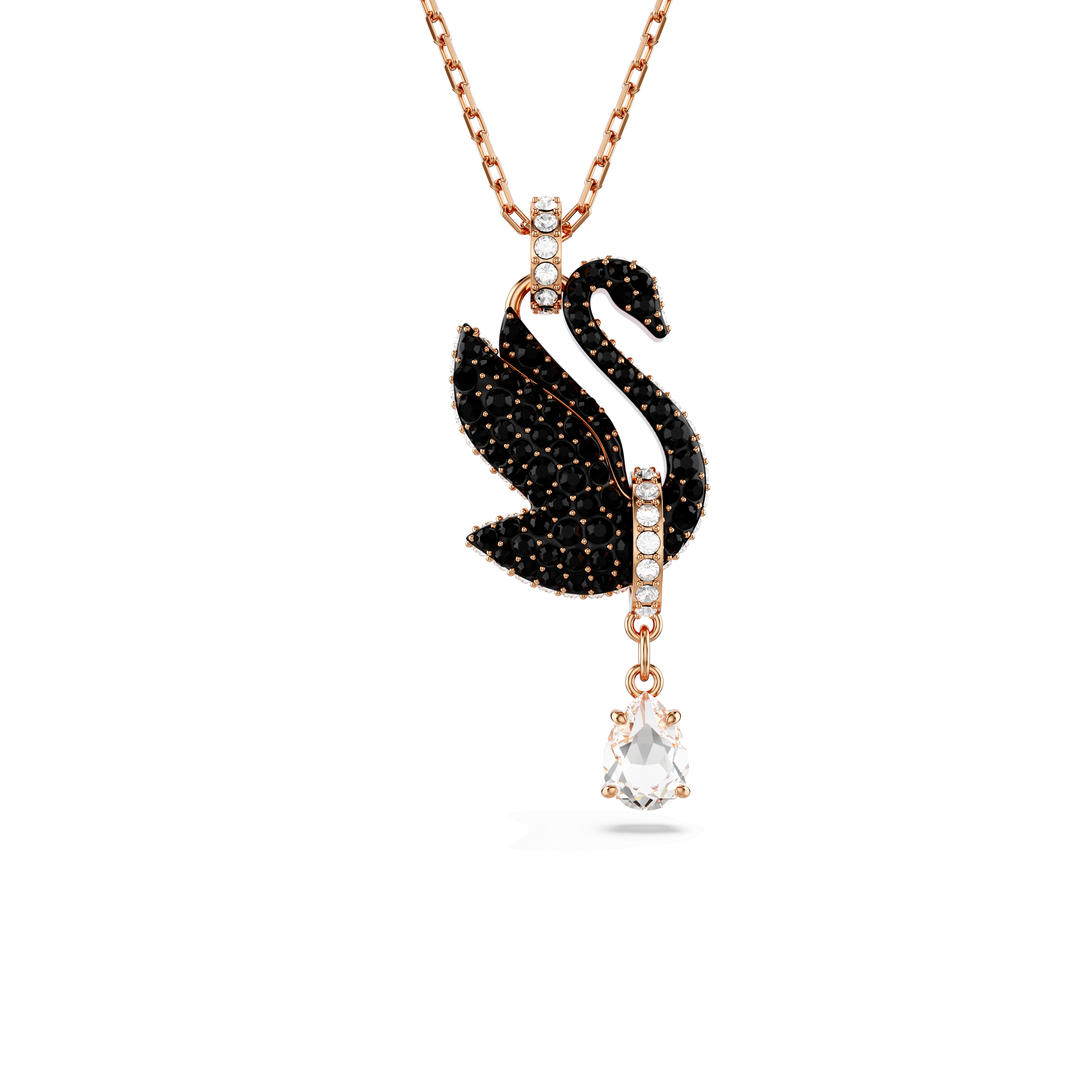 Swarovski Swan pendant, Swan, Black, 18K rose gold finish — article 5678045