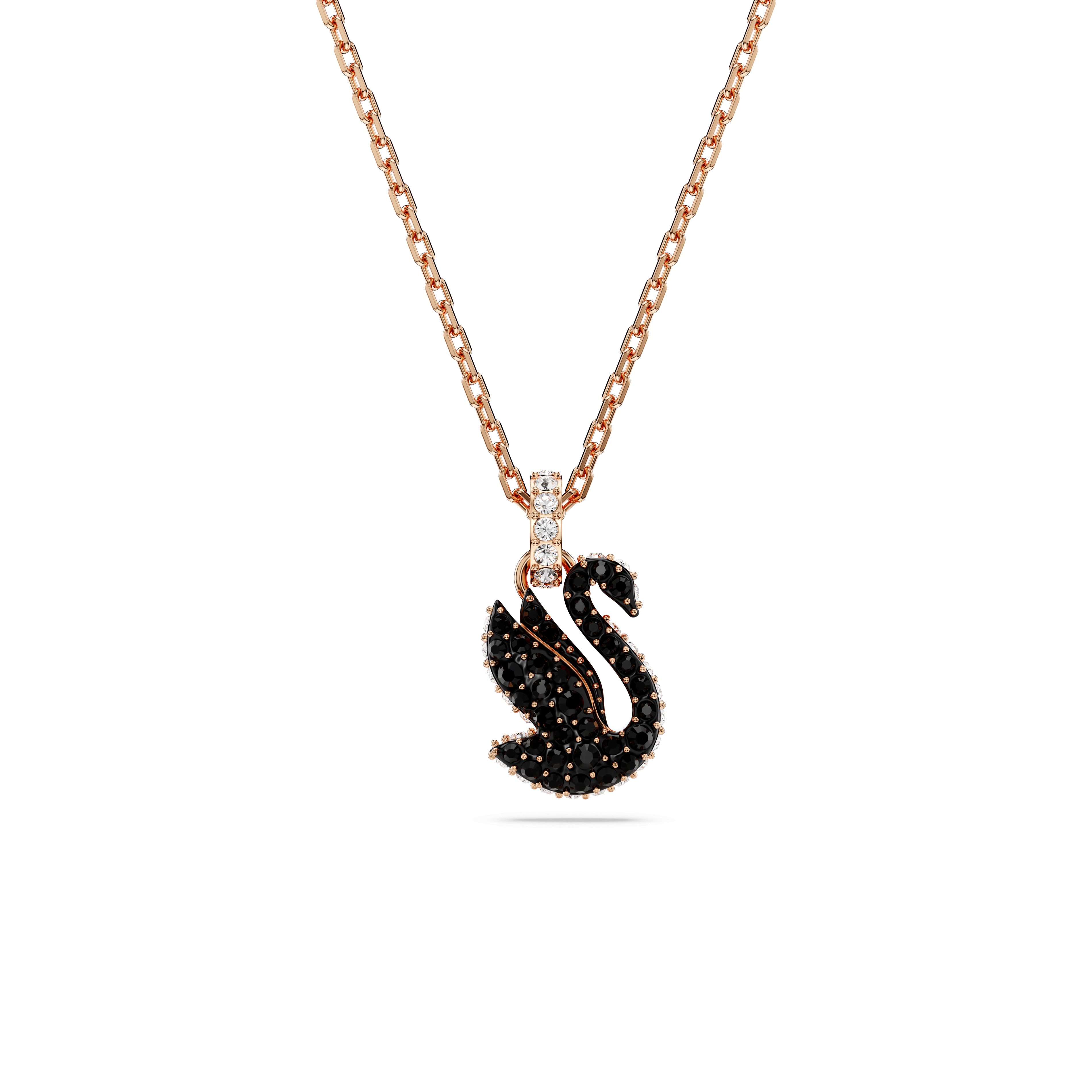 Swarovski Swan pendant, Swan, Small, Black, 18K rose gold finish — article 5678046