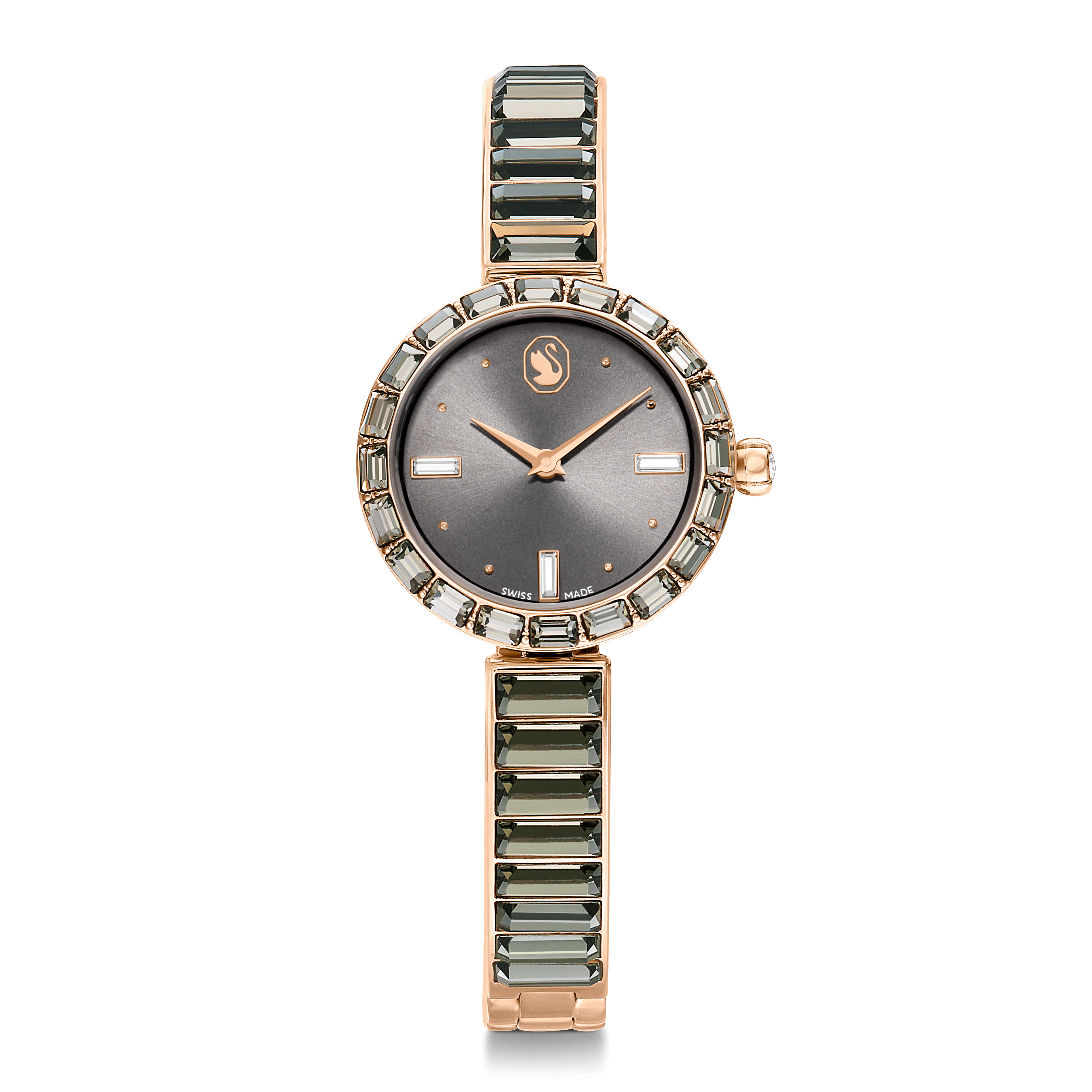 Swarovski Matrix bangle watch, Swiss Made, Crystal bracelet, Gray, Rose gold-tone finish — article 5679887