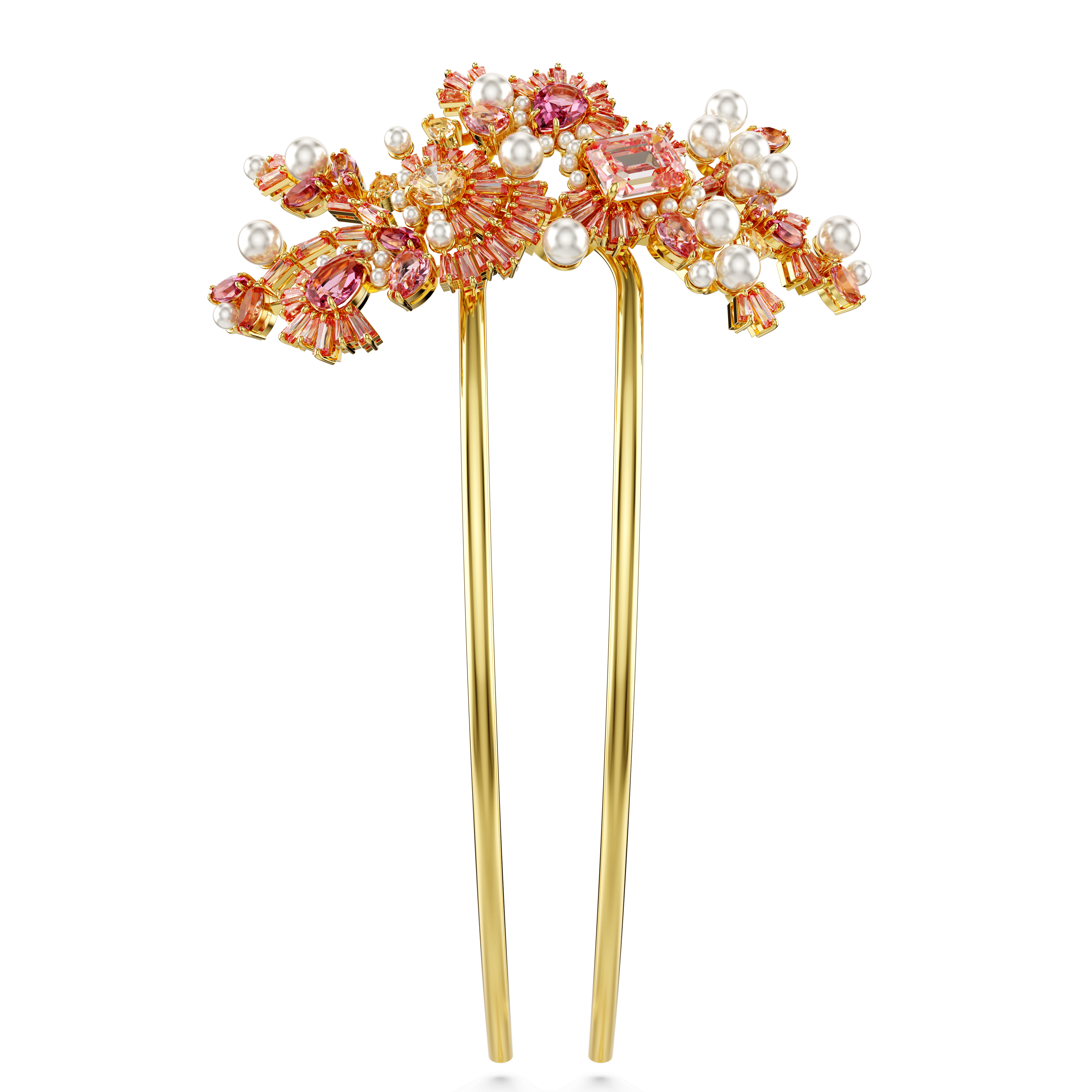 Swarovski Gema hair clip, Crystal pearl, Mixed cuts, Flower, Pink, Gold-tone plated — article 5689051